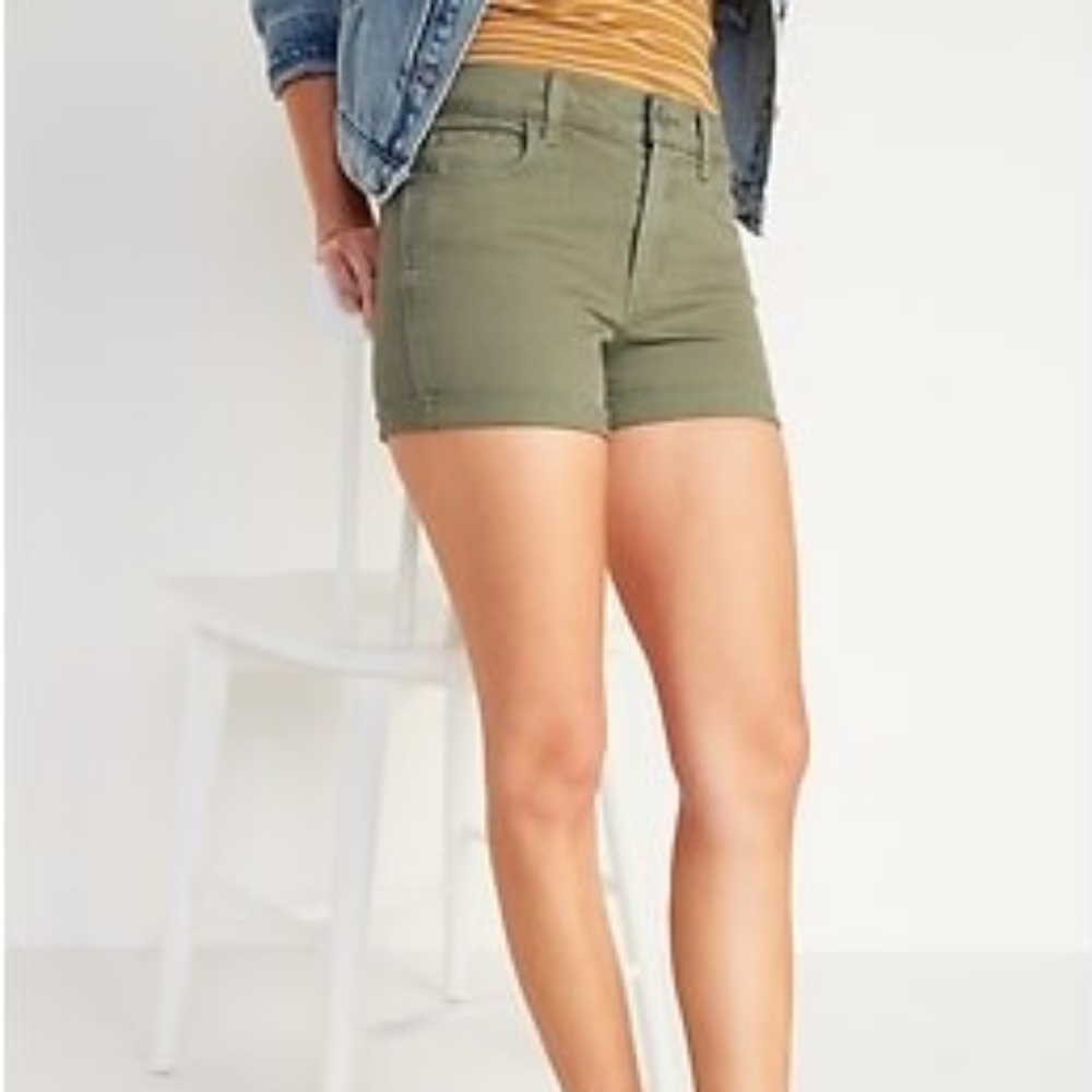 Old Navy | Olive Green Mid-Rise Jean Shorts